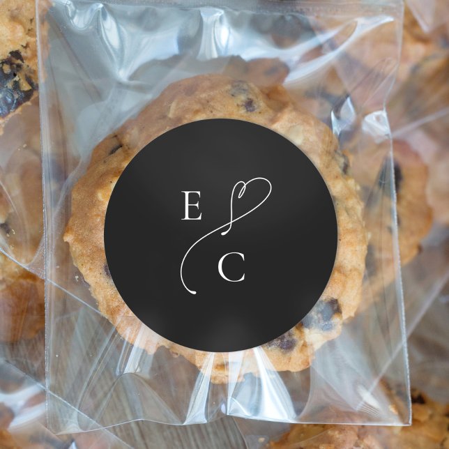 Sticker Rond Simple Monogramme Moderne Couples Initiales Logo (Créateur téléchargé)