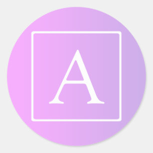 Sticker Rond Simple Monogramme Ombré Rose/Violet Subtil