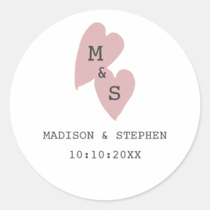 Sticker Rond Simple Monogramme Rose Minimaliste de Mariage