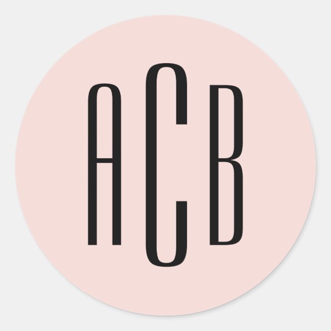 Sticker Rond Simple Monogramme Trois Lettres en Rose et Noir (Devant)