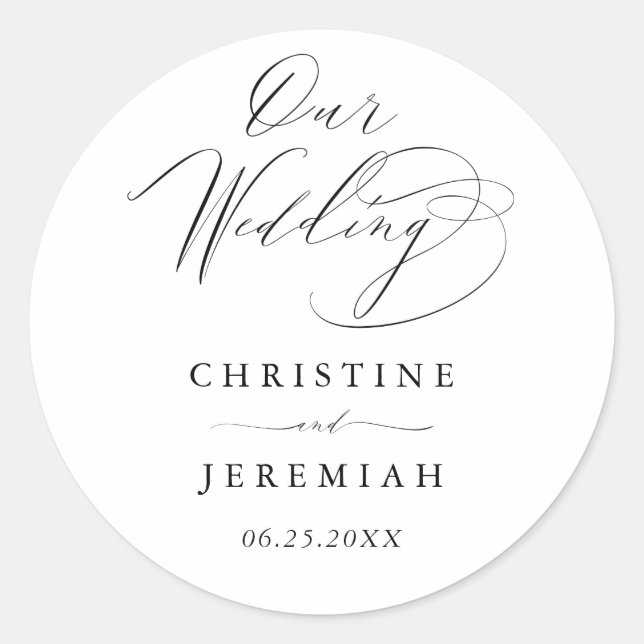 Sticker Rond Simple noir blanc Mariage de script moderne (Devant)