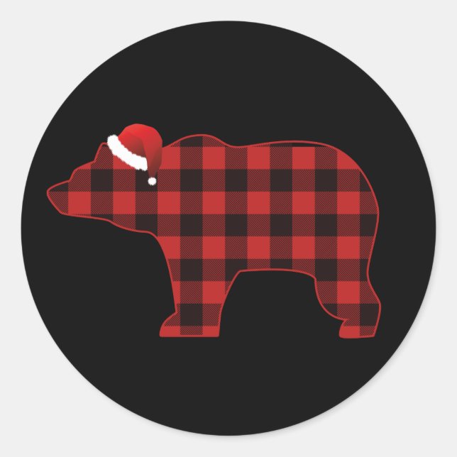 Sticker Rond Simple Ours Silhouette Buffalo Noël (Devant)
