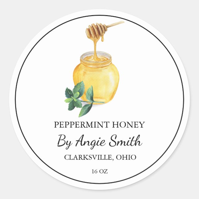 Sticker Rond Simple Peppermint Infused Honey Label (Devant)