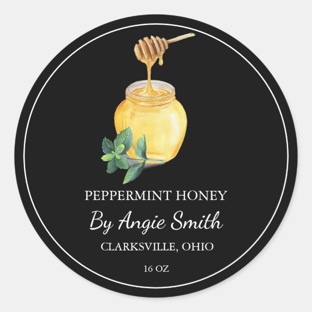 Sticker Rond Simple Peppermint Infused Honey Label (Devant)