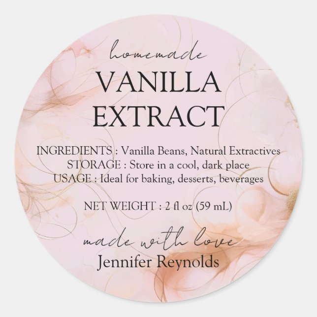 Sticker Rond Simple Pink Vanilla Extract  and Instructions (Devant)