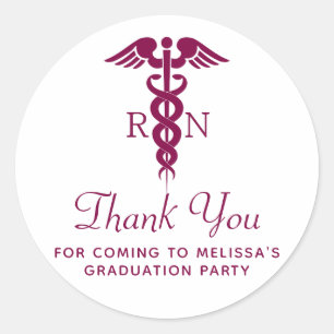 Sticker Rond Simple Red Caduceus RN Graduate Merci