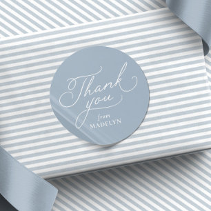 Sticker Rond Simple remerciement de baby shower bleu et blanc