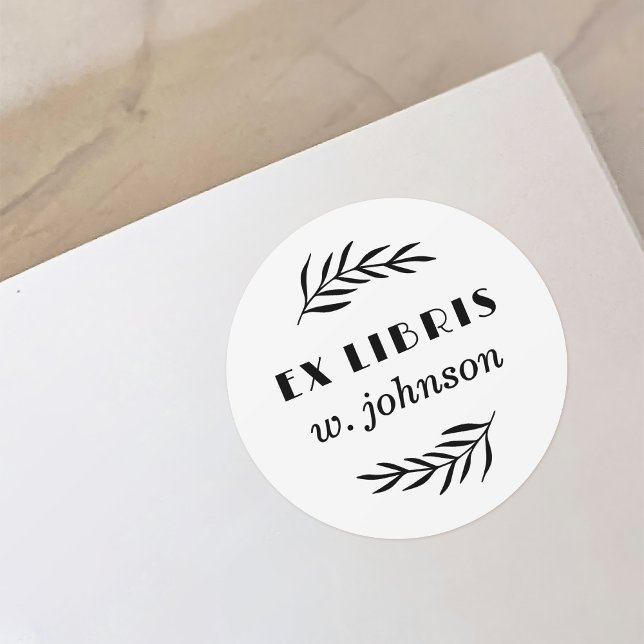 Sticker Rond Simple Rétro Botanique Branche Ex Libris Plaque (Créateur téléchargé)