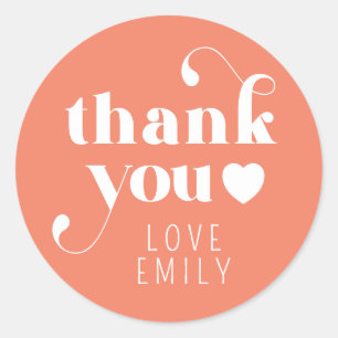 Sticker Rond Simple Retro Merci Coeur rose