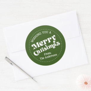 Sticker Rond Simple Retro Vert Noël Grand