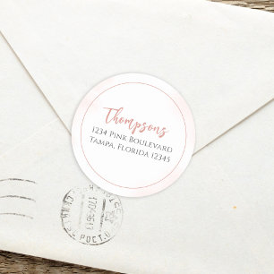 Sticker Rond Simple rose Adresse de retour Minimaliste Calligra