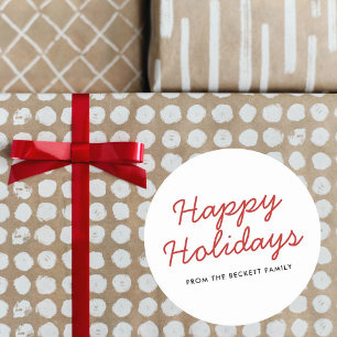 Sticker Rond Simple Script Happy Holidays Typographie Rouge