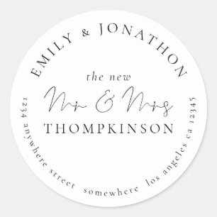 Sticker Rond Simple Script Newlyweds Nom de retour Adresse