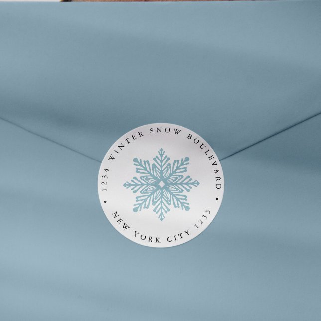 Sticker Rond Simple Snowflake Mariage Adresse de famille de Noë (Créateur téléchargé)