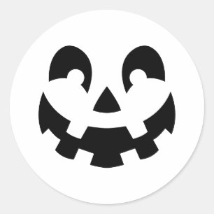 Sticker Rond Simple Sourire Citrouille Halloween Face Noir Blan