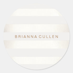 Sticker Rond Simple stylé FAUX Silver and White Stripes 2