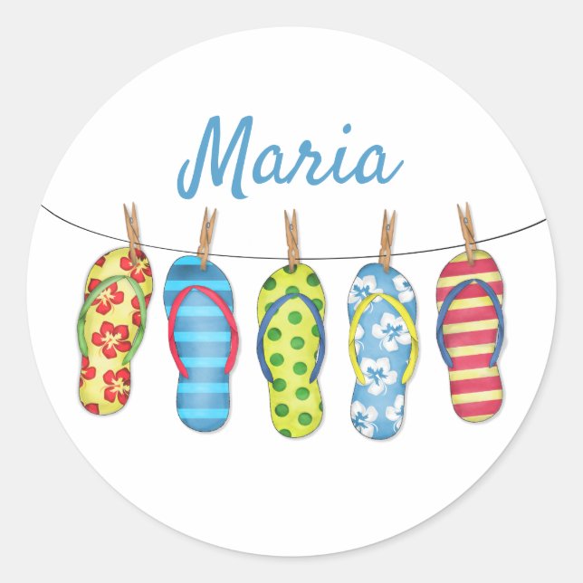 Sticker Rond Simple Summer Beach Flip Flops Moderne Amusement (Devant)