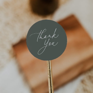 Sticker Rond Simple Thyme Green Calligraphie Script Merci