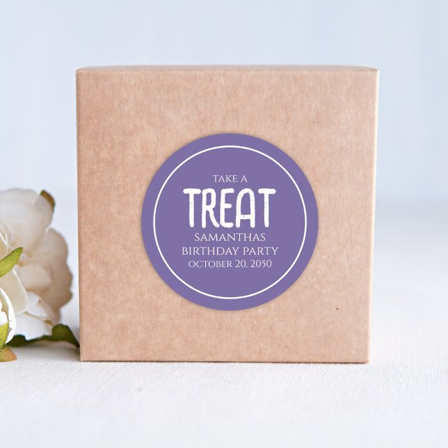 Sticker Rond Simple Treat Birthday Favoriser Whimsical Purple (Créateur téléchargé)