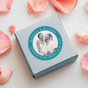Sticker Rond Simple unique Turquoise Turquoise Love Photo Maria