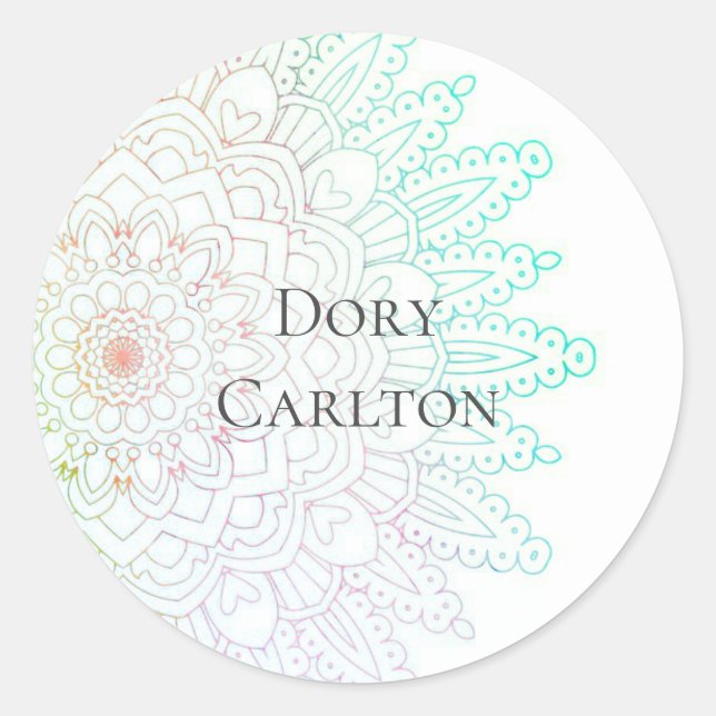 Sticker Rond Simple vert clair & violet Mandala Custom Classic (Devant)