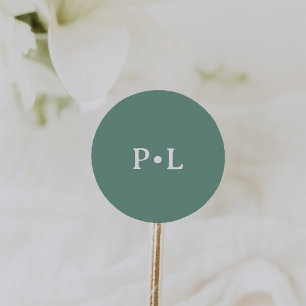 Sticker Rond Simple Vert Sauge   Monogramme Élégant