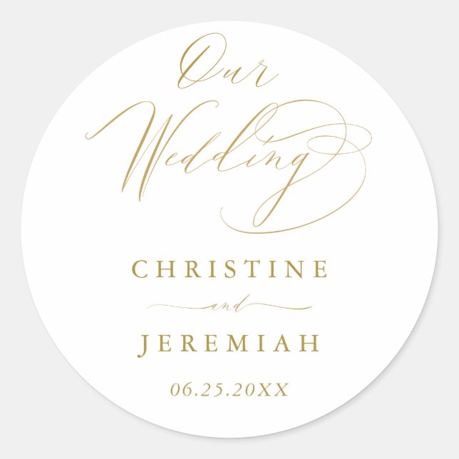 Sticker Rond Simple White Gold Modern Script Mariage (Devant)