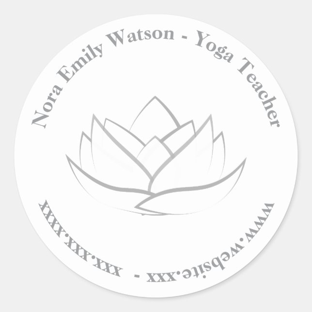 Sticker Rond Simple Yoga Enseignant Modèle Grey Lotus Flower (Devant)