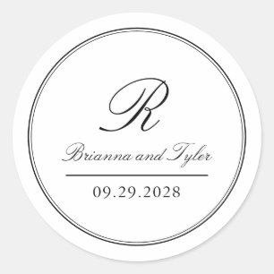 Sticker Rond Simplement élégant Mariage classique Monogram Clas