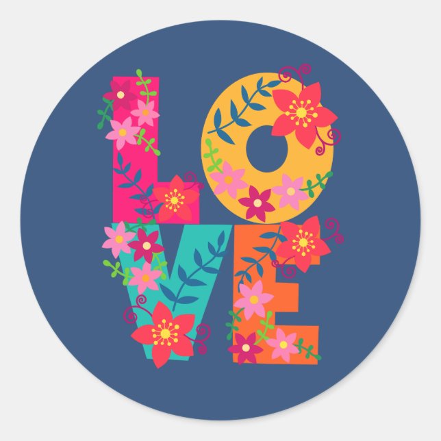 Sticker Rond Simplemente la palabra amor y flores. T-Shirt (Devant)