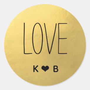 Sticker Rond Simplicité LOVE Faux Gold Foil Mariage Initiales P