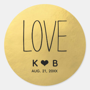 Sticker Rond Simplicité LOVE Faux Gold Foil Mariage Initiales P