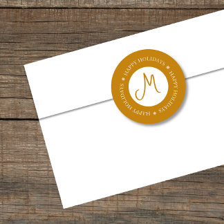 Sticker Rond Simplistic Snowflakes Joyeuses Fêtes Jaunes Jaunes