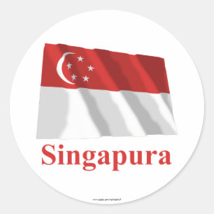 Sticker Rond Singapour brandissant un drapeau avec un nom en ma