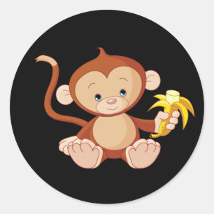 Sticker Rond singe animé mignon avec la banane