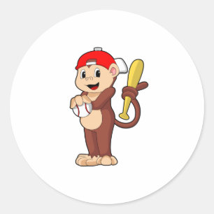 Sticker Rond Singe au baseball avec batte de baseball