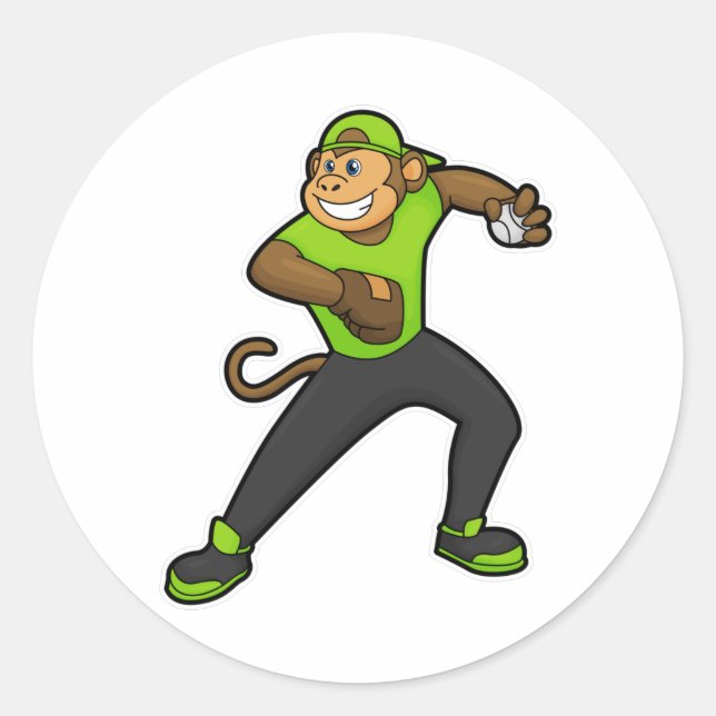 Sticker Rond Singe au baseball avec batte de baseball (Devant)