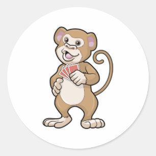 Sticker Rond Singe au Poker avec cartes de Poker