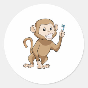 Sticker Rond Singe avec brosse à dents