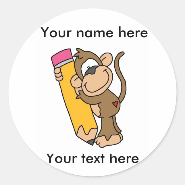 Sticker Rond Singe Avec Crayon (Devant)