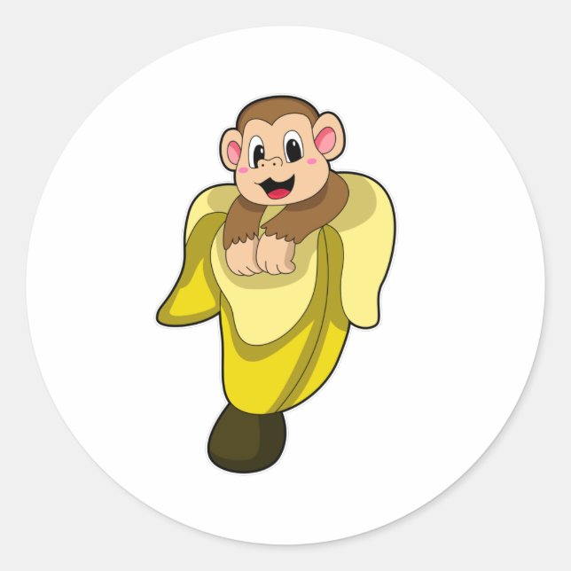 Sticker Rond Singe avec écorce de banane (Devant)