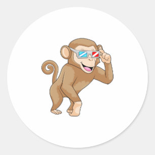 Sticker Rond Singe avec lunettes