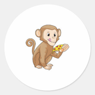 Sticker Rond Singe avec morceau de pizza