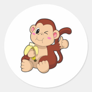 Sticker Rond Singe bébé avec banane
