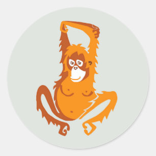 Sticker Rond Singe Cheeky - ORANGUTAN -Ape -Wildlife -