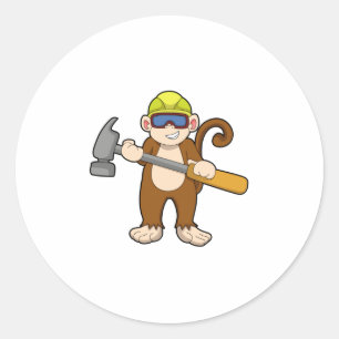 Sticker Rond Singe comme artisan avec marteau