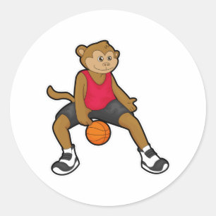 Sticker Rond Singe comme joueur de basket-ball avec basket-ball