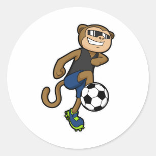 Sticker Rond Singe comme joueur de football à Soccer