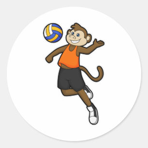 Sticker Rond Singe comme joueur de volleyball avec volleyball