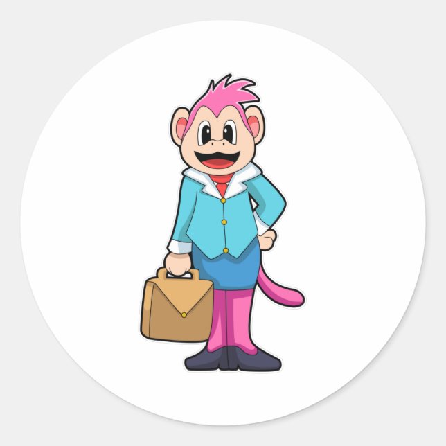 Sticker Rond Singe comme secrétaire avec sac (Devant)